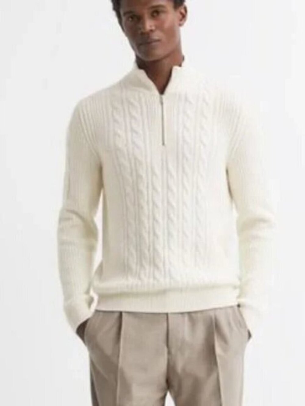 Reiss Rosso Cable Stitch Quarter Zip Sweater